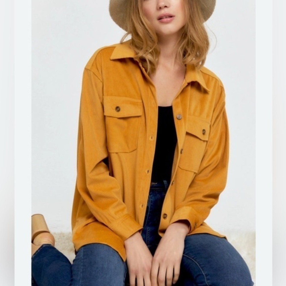 Dynamite Women's Collared Shirt Yellow Mustered  Long Sleeve Pocket Casual S